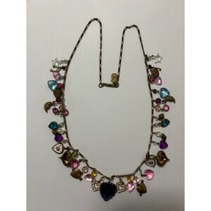 Vintage Pididdly Links Whimsical Necklace 24" Heart Charms Enamel, Glass, Unique